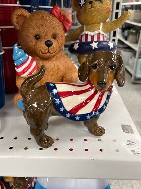 Blue Sky Patriotic Fourth of July Ceramic Dachshund Doxie Ceramic Figural